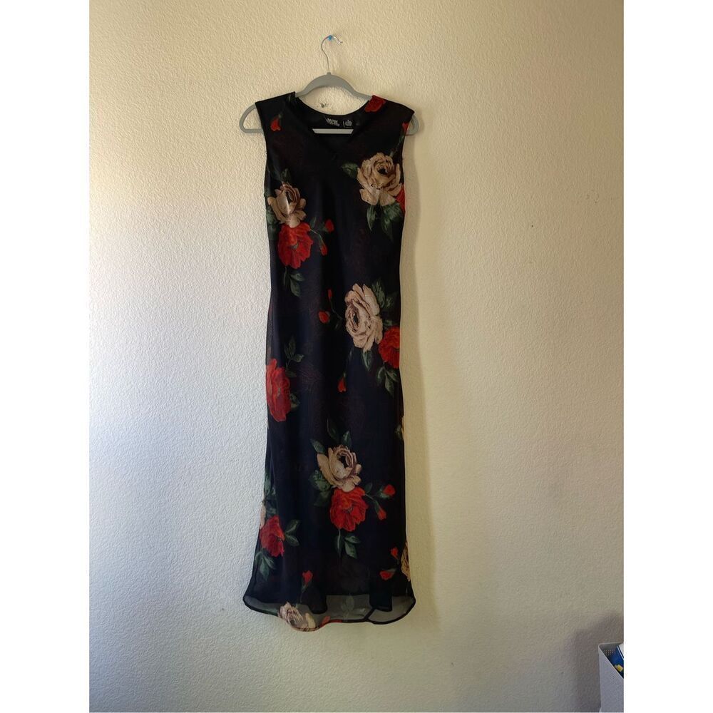 Vintage sheath rose floral print‎ maxi length y2k 90s dress size small